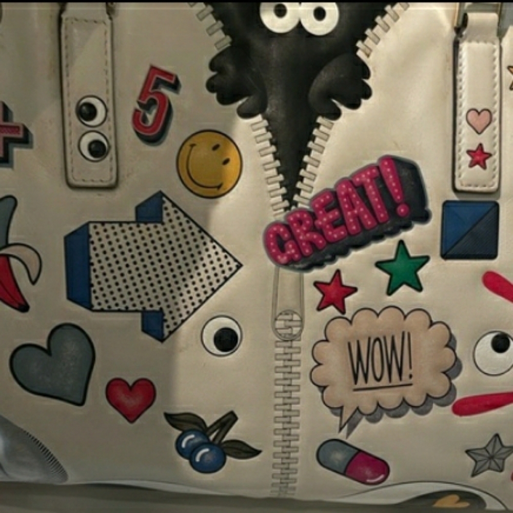 Anya Hindmarch all over sticker ebury ivory bag tote -CHICEST bag size large. - Picture 10 of 15